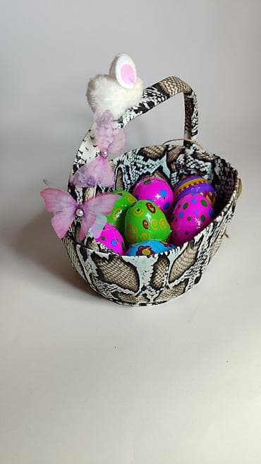 Rasveta: Uskršnja korpica sa ručkom – dezen imitacije zmijske kože, ručni rad — 5