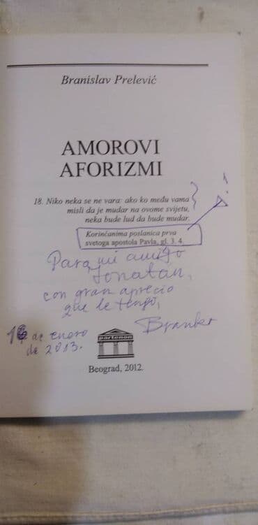 kupujem gramofonske ploče: Knjiga:Amorovi aforizmi Branislav Prelevic, format 18 cm. 2012 77 — 2