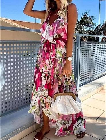 zenske letnje haljine: Duga letnja haljina s cvetnim dezenom - Kroj: maxi dužina, lepršava — 2