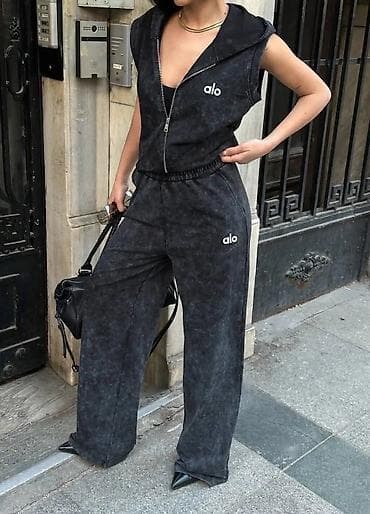 torbice za devojke: Alo ženski komplet – prsluk i trenerka u ispranom crnom/ugljen sivom — 1