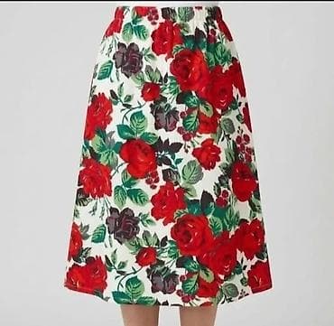 Suknja sa cvetnim dezenom - Model: A-kroja, dužina do kolena -