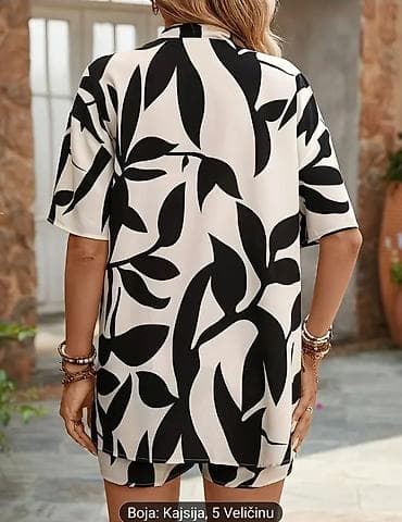 belo odelo: Ženski dvodelni letnji komplet – kimono i šorts - Dizajn: crno‑beli — 1