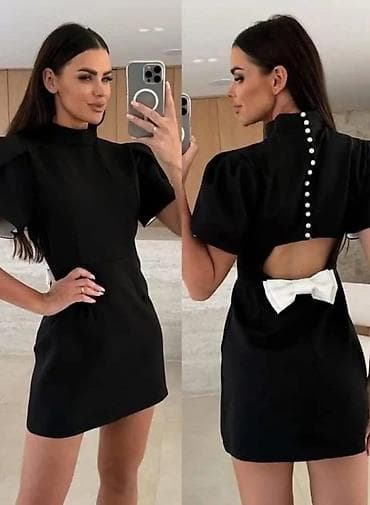 Haljine: Elegantna mini haljina sa puf rukavima i visokim okovratnikom - Kroj — 2