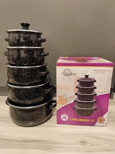 set kljuceva cena: SET 5 ŠERPI Elegantni SERPI crni emajl set – 5 delova ✨ Kuvanje sa — 1