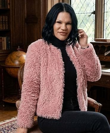 Ženska jakna od veštačkog krzna – puder roze - Materijal: mekano