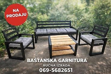 drveni sto i stolice za terasu: Baštenska garnitura – ručna izrada Komplet sadrži: - 2 dvoseda sa — 1