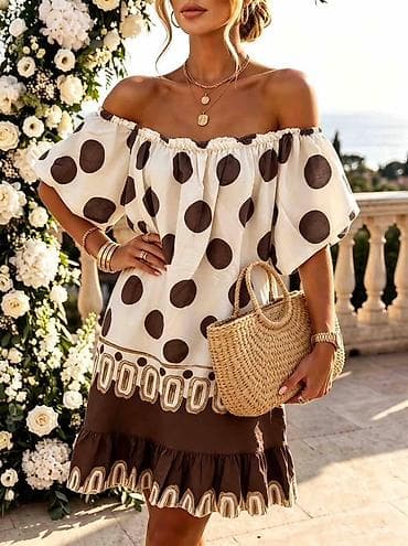 Ženska letnja haljina na tufne – boho stil, spuštena ramena. 2500 din