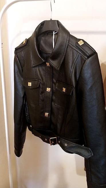 ecco zenske patike: Crna ženska jakna univerzalna odgovara za M i L od eko kože, kratkog — 4