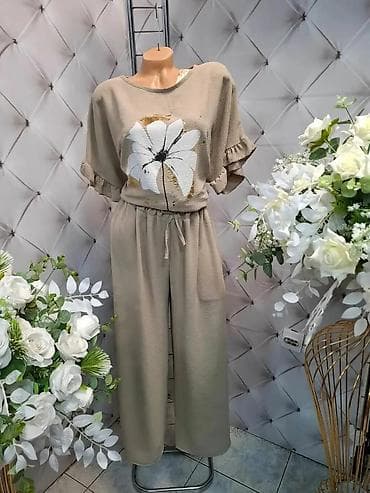 Overalls: Ženski komplet – bluzica i pantalone od lagane, rebraste tkanine - — 3