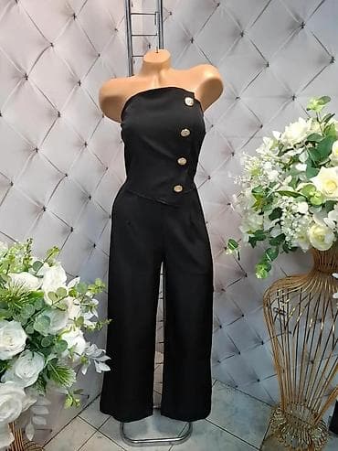 ženski kombinezoni h: Elegantni ženski kombinezon bez naramenica - Kroj: ravne, široke — 3