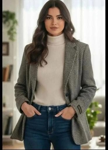 Ženski blejzer u ševron (riblja kost) dezenu - Klasican kroj sa