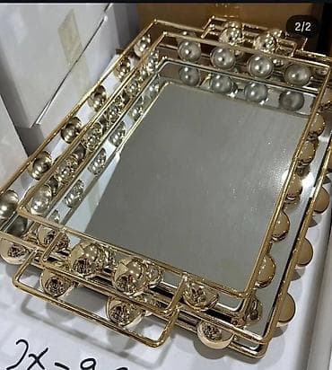 metalne cinije: Dekorativni set pravougaonih poslužavnika sa ogledalom - Dizajn: tri — 2