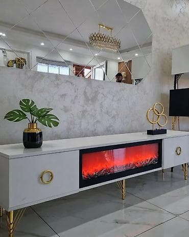 ikea ormarići i komode: TV komoda sa ugrađenim električnim kaminom i LED ambijentalnim — 7