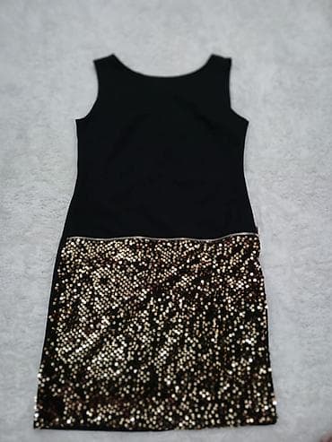 Elegantna crna mini haljina sa šljokicama - Model: bez rukava