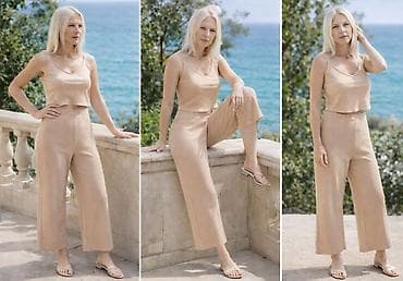 Damski dvodelni komplet – top i pantalone u bež nijansi - Model na lalafo.rs Damski dvodelni komplet – top i pantalone u bež nijansi - Model