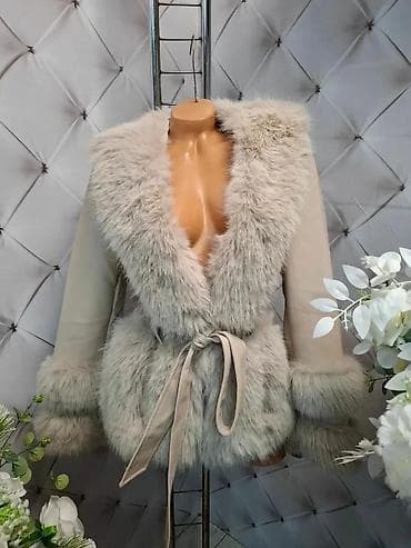 Ženska jakna sa krznom – bež/sedefasto siva - Elegantna kratka jakna