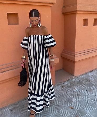 prologic odelo: ❤️Ženska letnja maxi haljina na pruge, off-shoulder kroja.
✅2600 din — 4