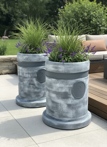 Betonske žardinjere – cilindričnog oblika, masivne i dekorativne, u