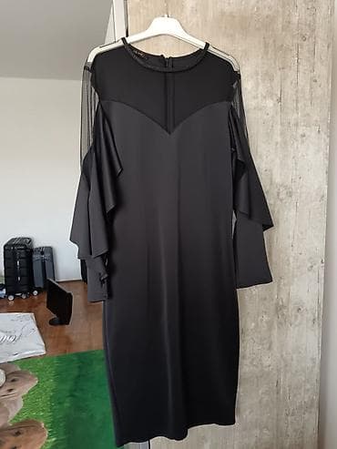 Dresses: Elegantna crna haljina do kolena - Kroj: ravna silueta, dužina do — 1