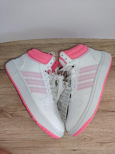 lancic na engleskom: Adidas srednjevisoke patike – dečiji/ženski model u beloj boji sa roze — 3