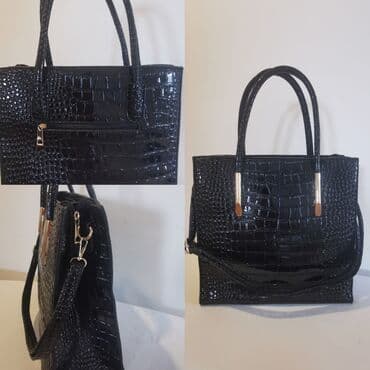 new balance trenerka komplet: Elegantna crna torba sa krokodil teksturom - Materijal: sjajna — 1