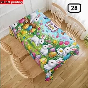 sobe za devojcice: Uskršnji stolnjak sa štampom zeka, jaja i prolećnog cveća - — 8