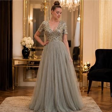 crne sljokicaste haljine: Maya deluxe tall dugačka svečana haljina u boji kadulje (sage green) — 1