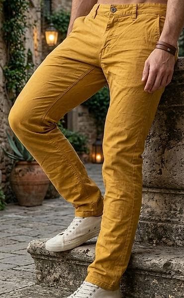 Muške chino pantalone – oker/karamela boja - Kroj: moderan slim fit
