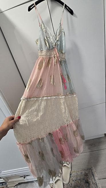 muški veš arilje: Boho maxi haljina na tanke bretele - Romantična, lagana maxi silueta — 1