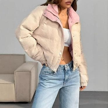 Women's Sweatshirts: Ženska kratka puffer jakna od plišanog kordona - Model: kratka puffer — 2