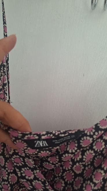letnje torbe: Haljina NOVA crna ZARA sa ciklama cveticima od satena/poliestera — 7