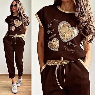 katrin kompleti: ✨Ženski dvodelni komplet – trenerka sa šljokicama u obliku srca ✅3300 — 5