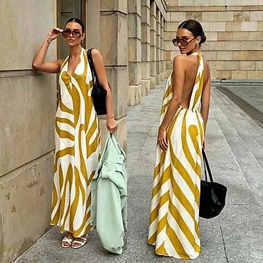 moda haljine: Maxi haljina na vezivanje oko vrata sa otvorenim leđima 2300 din S M — 2