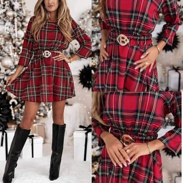 Women's Clothing: A-Dress S, M, L, color - Red, Oversize, Long sleeves — 1