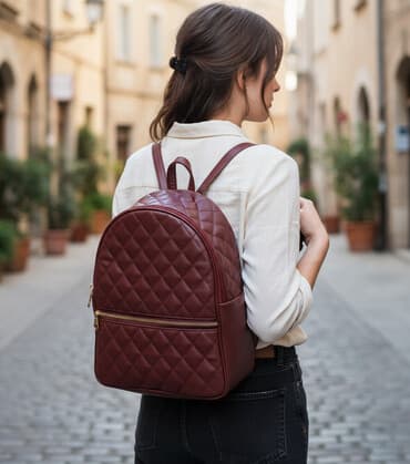 mona kaisevi bih: Ženski ranac od eko kože – bordo boja - Klasičan, kompaktan oblik sa — 1
