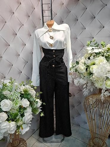 Ženska odeća: Ženske pantalone sa visokim strukom – prugasti model. Pantalone 3900 — 1