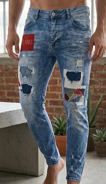 elastične pertle za patike: Muške skinny/fitted farmerke sa patchwork detaljima - Pranje: svetlo — 1