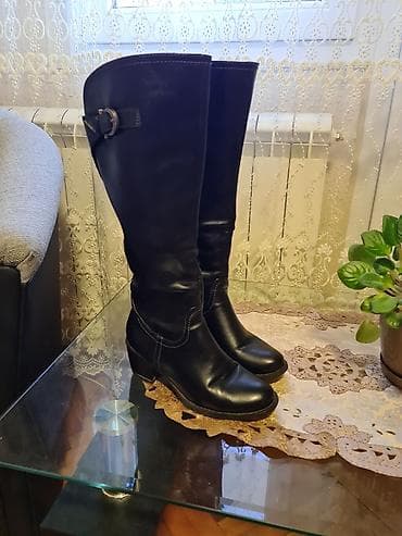 Ženske kožne čizme do kolena – crne - Materijal: prirodna koža