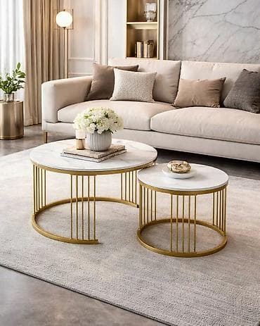 prodajem sto: Set od 2 okrugla klub stola – luksuzni dizajn sa mermernim efektom - — 1