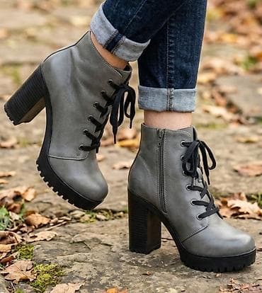 Ženske čizme na štiklu – siva boja - Model: gležnjače sa vezivanjem na lalafo.rs Ženske čizme na štiklu – siva boja - Model: gležnjače sa vezivanjem