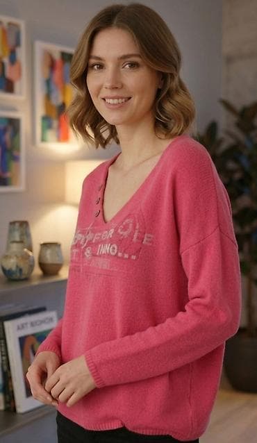 helanke sa mrezicom: Ženski džemper – pink - Boja: jarko roze/pink - Kroj: opušten, sa — 1