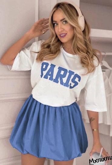 crveni kompleti: Ženska komplet kombinacija: oversize majica + puf suknja Dostupne — 3