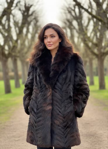 Suknje: Ženska bunda od prirodnog krzna – tamno braon/čokoladna sa blagim — 2