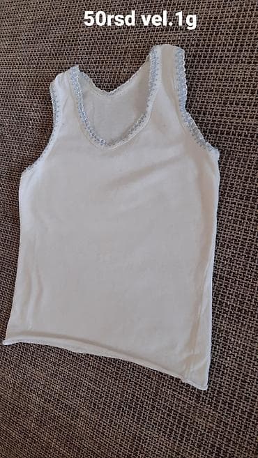 hulahopke sa dezenom: Bela dečja potkošulja bez rukava, sa svetloplavim ukrasnim porubom oko — 1