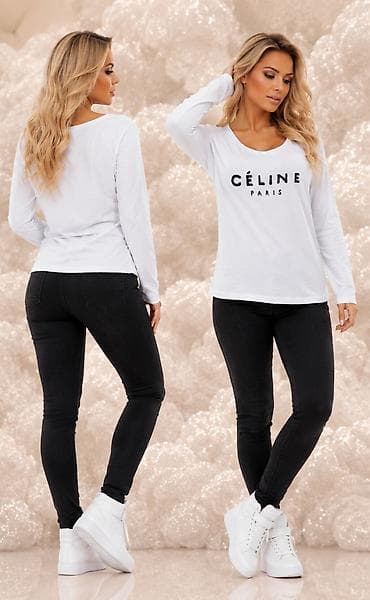 farba za kosu: Ženska majica dugih rukava – beli duks/top sa natpisom “CÉLINE PARIS” — 2