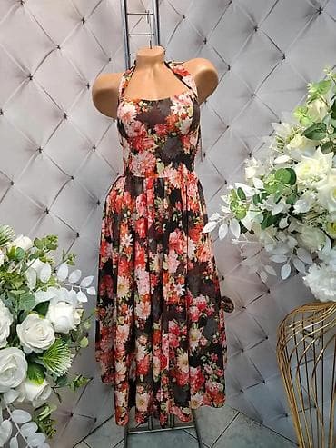 wedding accessories near me: ROMANTIČNA LETNJA HALJINA SA CVETNIM MOTIVOM I VEZIVANJEM OKO VRATA — 5