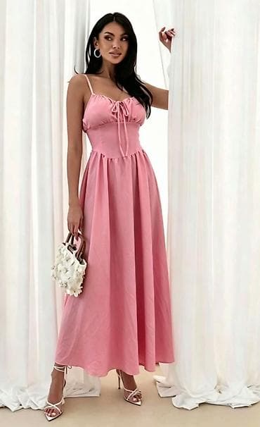 haljine od frotira: Haljina na bretele duga maxi. - Romantičan kroj sa uskim,strukiranim — 2