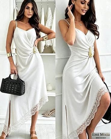 bunda s: Elegantna midi haljina na tanke bretele – Emi Moda, Made in Italy. - — 5
