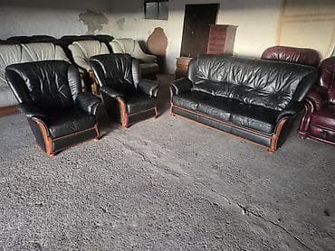 stolica za sto: Kožna garnitura – trosed + dve fotelje - Materijal: prirodna crna — 10