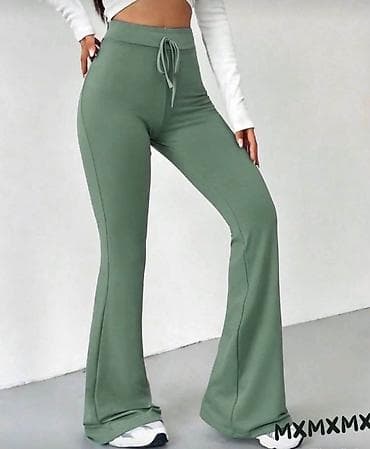 kozne zvoncare: Ženske pantalone sa zvonastim nogavicama i visokim strukom - Model — 1